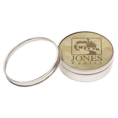 Set of 4 Natural Leather Coasters | Circle | 3 7/8" dia. | Clear Top Tin