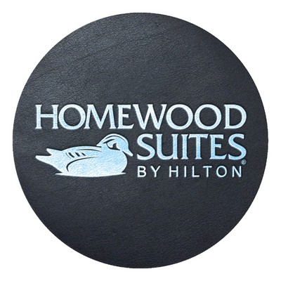 Black Leather Coaster | Circle | 3 7/8" dia. | Foil Stamped